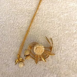 EUC White Rose Necklace, Brooch & Earring Set